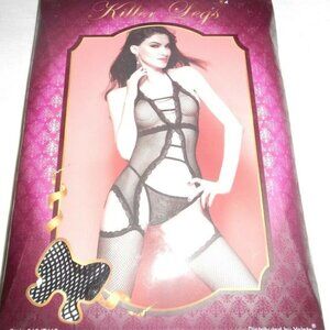 Killer Legs Sheer Halter Open Front Lace Trim Thigh High Stockings ONE  SIZE